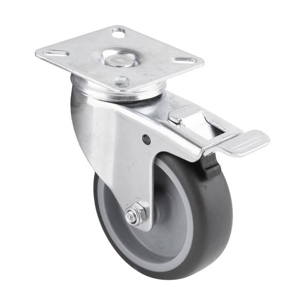StrongCastors Kolečko light duty 75/70 měkčený běhoun, s brzdou
