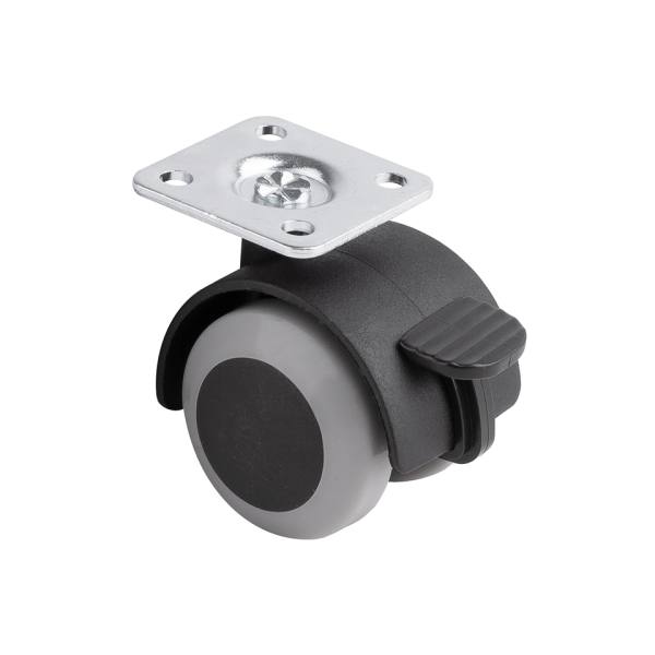 StrongCastors Kolečko s měkčeným běhounem, průměr 40, šedé,s plotničkou a brzdou