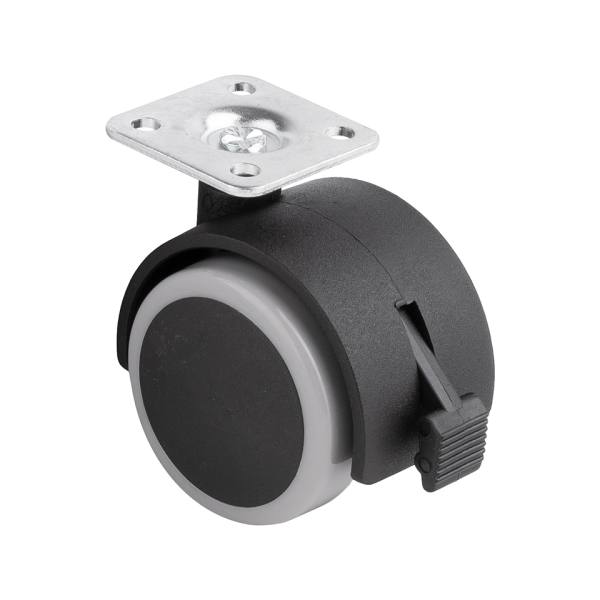 StrongCastors Kolečko s měkčeným běhounem, průměr 50, šedé,s plotničkou a brzdou