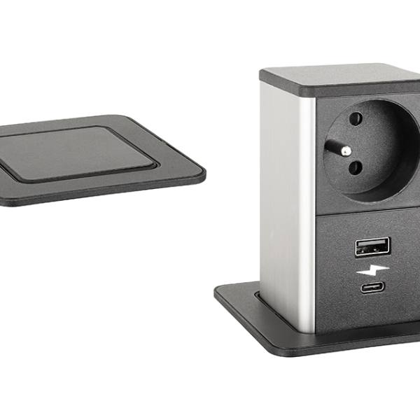 StrongPower PowerUp zásuvka, 1x230V, USB A/C nabíjecí, Černá, Fr
