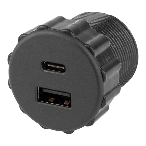 StrongPower USB A/C nabíječka, 2 x nabíjecí výstupy, průměr 35 mm, černá