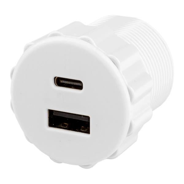 StrongPower USB A/C nabíječka, 2 x nabíjecí výstupy, průměr 35 mm, bílá