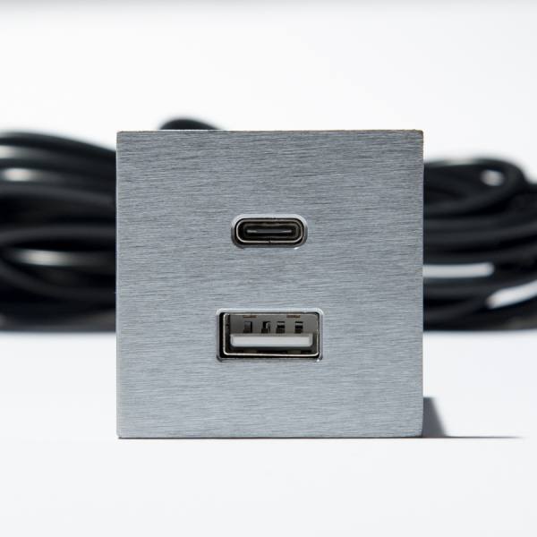 VersaPick, 1x USB A/C, čtverec, nerez