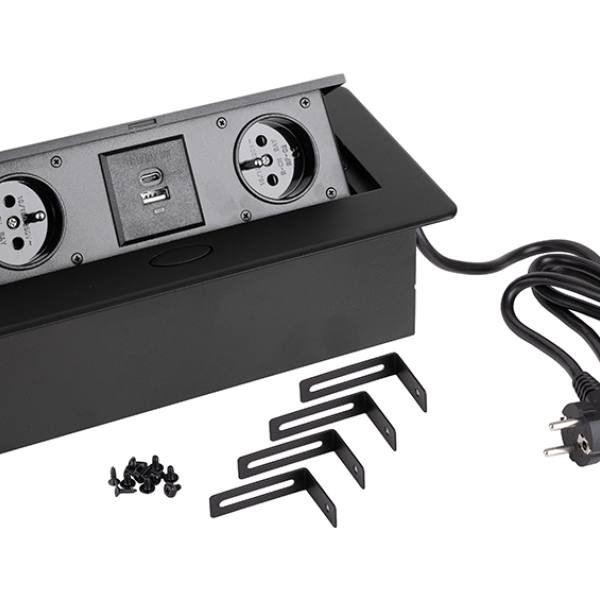 StrongPower Elektrická zásuvka 2x 230V, 2x USB A/C, černá, FR