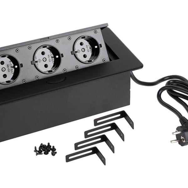 StrongPower Elektrická zásuvka 3x230V, Schuko, černá