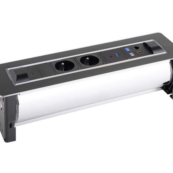 VersaTurn 2x 230V, 1x USB A/C 5V, 1x RJ45, HDMI, černé sklo