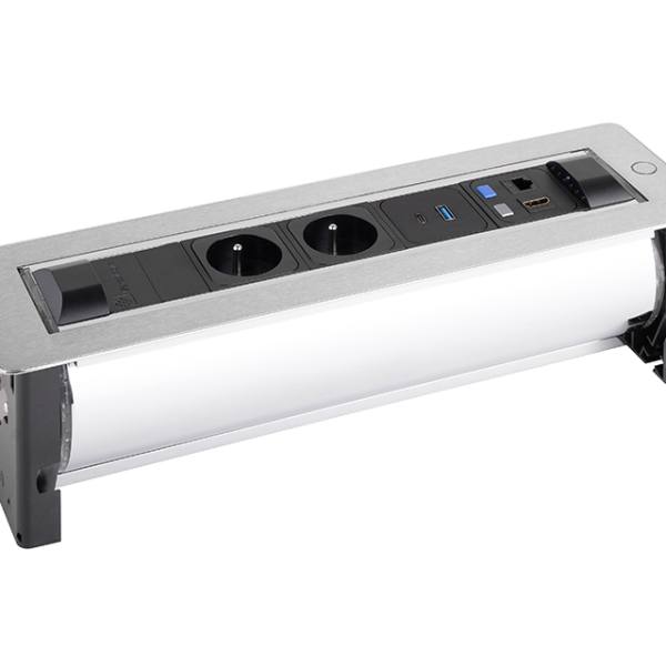VersaTurn 2x 230V, 1x USB A/C 5V, 1x RJ45, HDMI, povrch nerez
