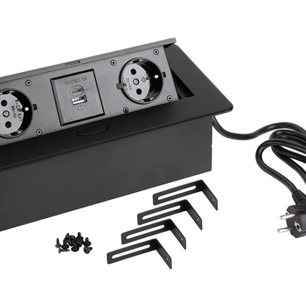 StrongPower Elektrická zásuvka 2x 230V, 2x USB A/C, Schuko, černá