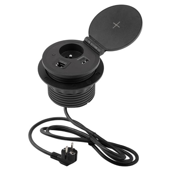 StrongPower El. zásuvka otevírací, 1x230V,1xUSB A/C,bezdr. nab., francouzský typ