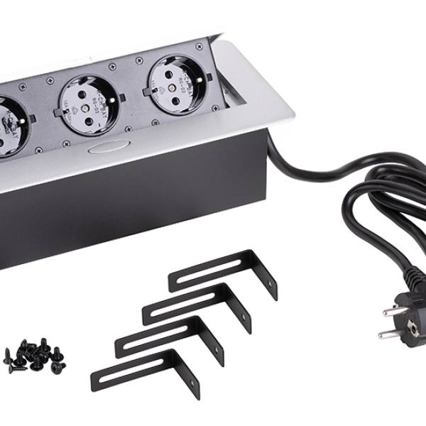 StrongPower Elektrická zásuvka 3x 230V, Schuko, stříbrná