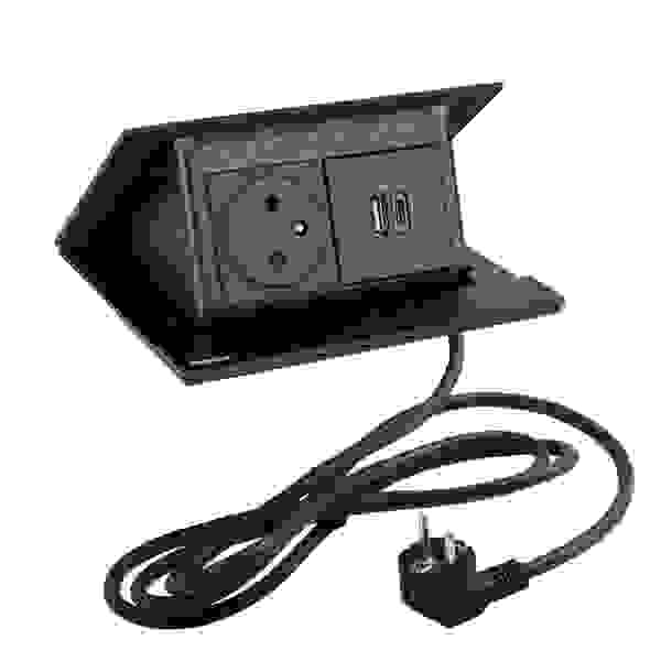 LEGRAND PopUp, 1x 230V, 1x USB A/C nabíječka, černá matná