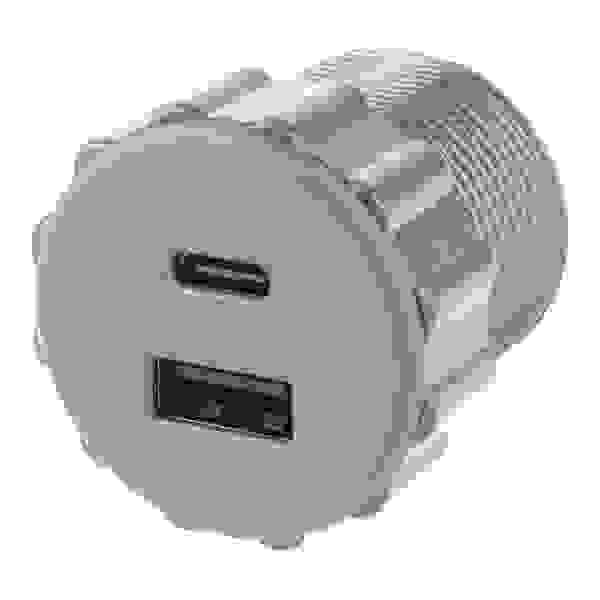 StrongPower USB A/C nabíječka, 2 x nabíjecí výstupy, průměr 35 mm, stříbrná