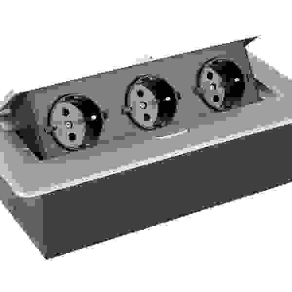 StrongPower Elektrická zásuvka 3x230V, Schuko, stříbrná
