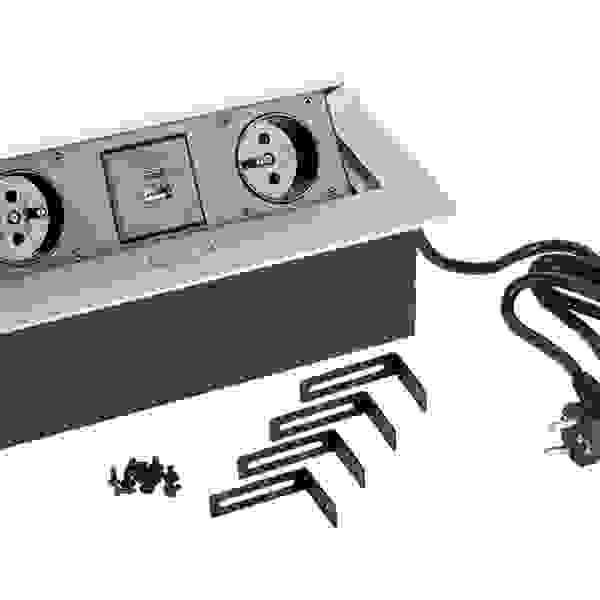 StrongPower Elektrická zásuvka 2x 230V, 2x USB A/C, stříbrná, FR