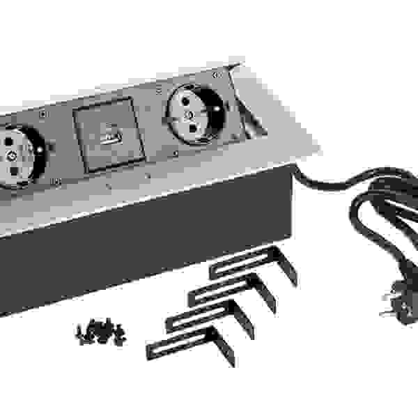 StrongPower Elektrická zásuvka 2x 230V, 2x USB A/C, Schuko, stříbrná