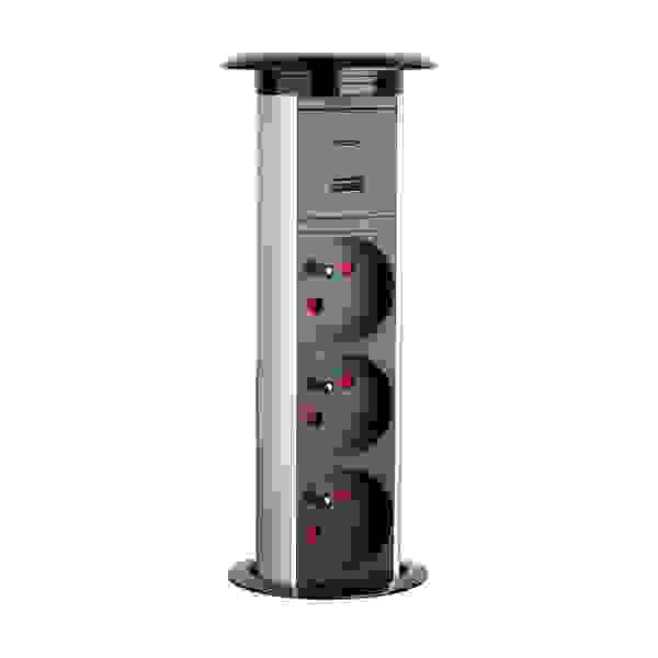 StrongPower elektricky výsuvná zásuvka,3x 230V,USB A+C,bezdrát. nab, stříbrná FR
