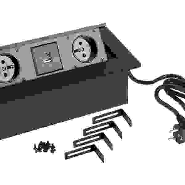 StrongPower Elektrická zásuvka 2x 230V, 2x USB A/C, černá, FR