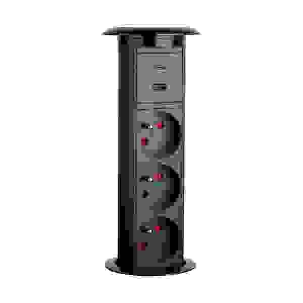 StrongPower elektricky výsuvná zásuvka,3x 230V, USB A+C, bezdrát. nab., černá FR