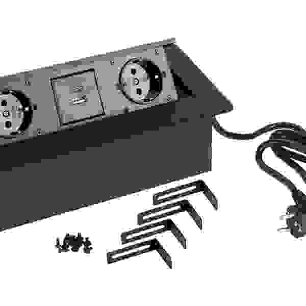 StrongPower Elektrická zásuvka 2x 230V, 2x USB A/C, Schuko, černá