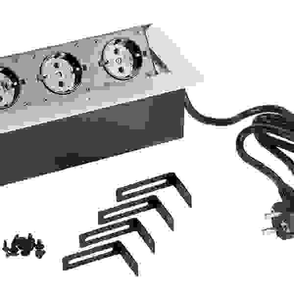 StrongPower Elektrická zásuvka 3x 230V, Schuko, stříbrná