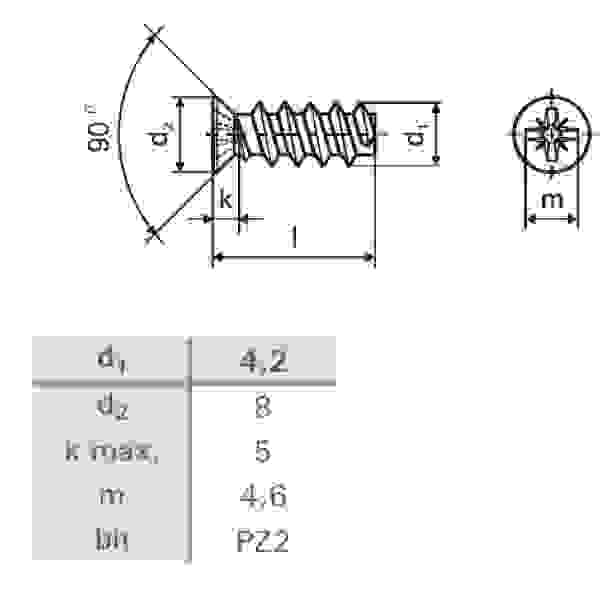 Eurošroub 6,3x13/8 zápustná hlava 8mm PZ2 zinek bílý